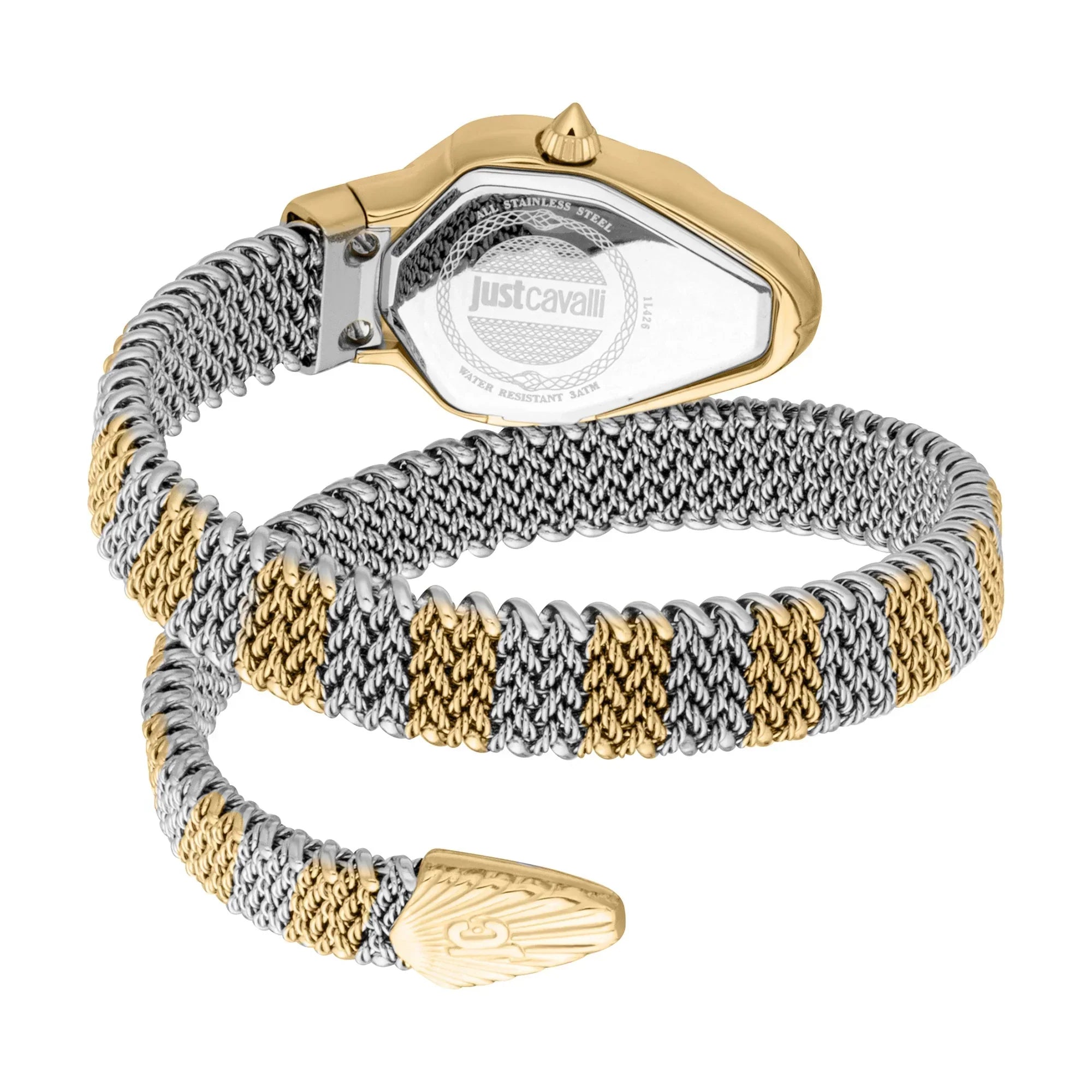 JUST CAVALLI JC1L426M0055 SILVER AND GOLD STEEL BAND WHITE DIAL FOR WOMEN
