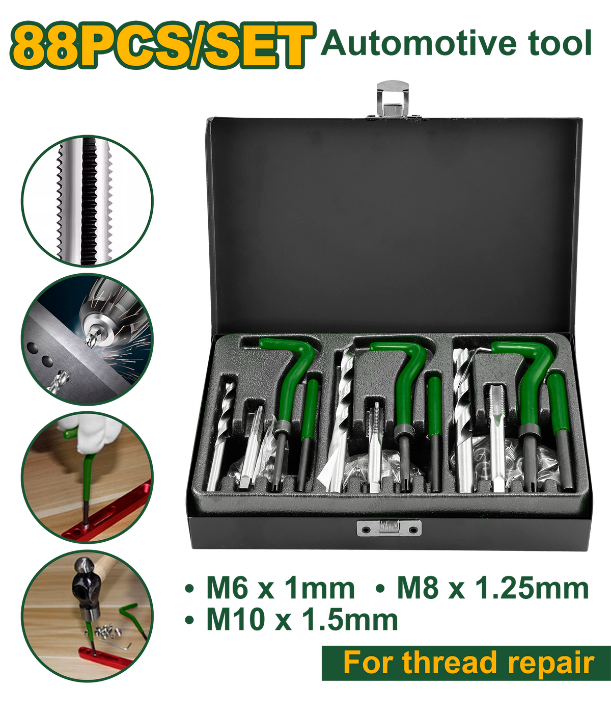 JADEVER Thread Repair Set – 88 Pcs, HSS Material, For M6/M8/M10 Threads, Complete Repair Kit (JDART1L88)