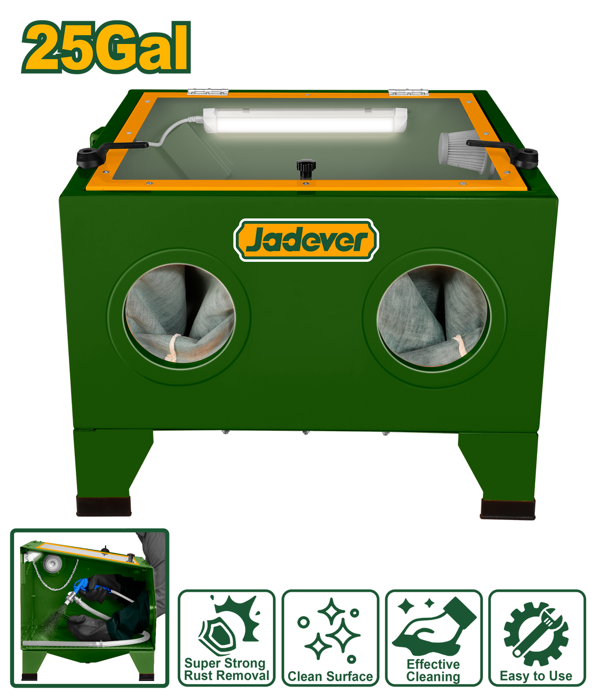 JADEVER 25 Gallon Sand Blasting Cabinet with LED Light – Abrasive Cleaning & Rust Removal Cabinet (JDASA1A09)