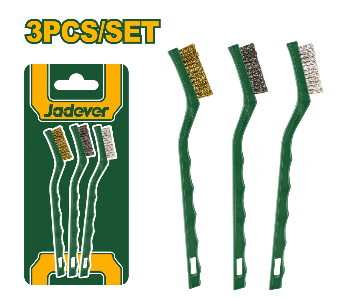 JADEVER 3pcs Abrasive Brush Set – 7" Mini Nylon, Brass & Wire Cleaning Brushes (JDBH3607)