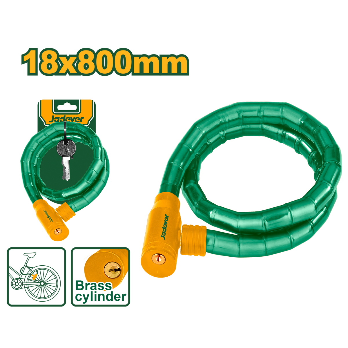 JADEVER Bicycle Snake Lock 18x800mm – Reinforced with Brass Cylinder & 2 Keys (JDBK5108)