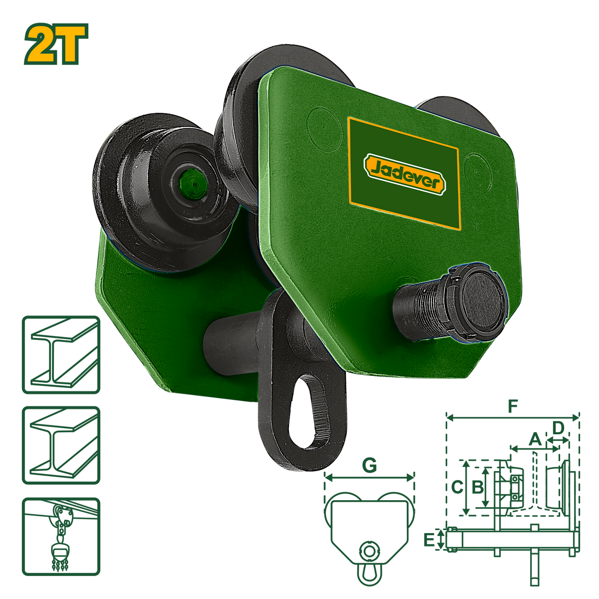 JADEVER Hand Push Manual Trolley – 2 Ton Capacity | Adjustable Beam Width 94–124mm (JDCK4520)