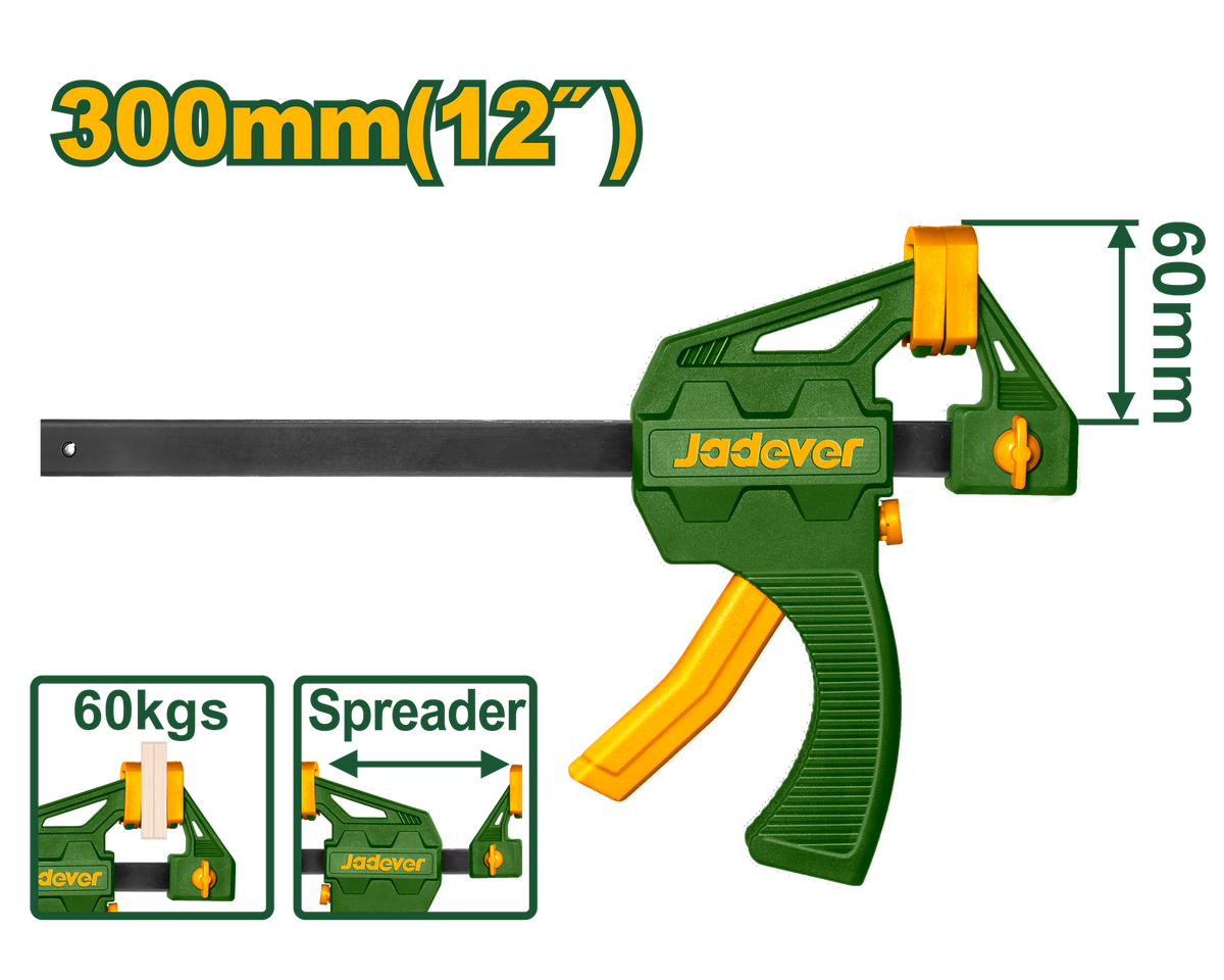 JADEVER Quick Bar Clamp 12" – 60×300mm One-Hand Woodworking Clamp (JDCP4312)