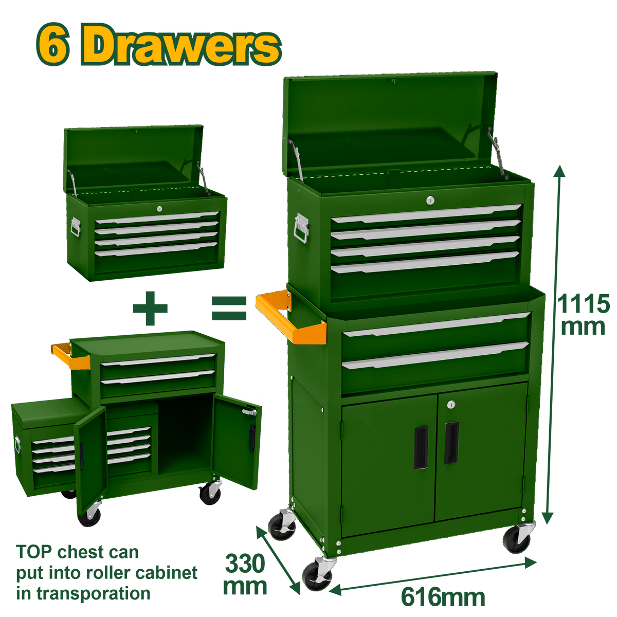JADEVER 6-Drawer Steel Chest and Roller Cabinet – Heavy Duty Tool Storage (JDCS4A08)