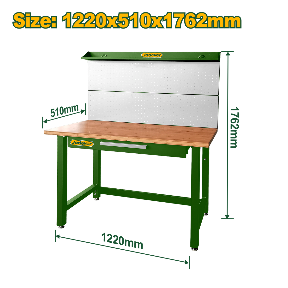 JADEVER Steel Work Bench with Drawer and Pegboard – 1220mm Width (JDCS5A03)