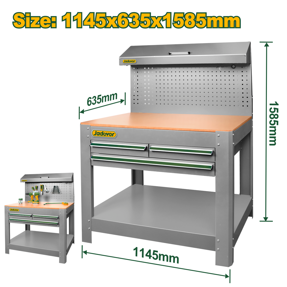 JADEVER Steel Work Bench with Drawers & Pegboard – Heavy Duty Workshop Table (JDCS5A05)