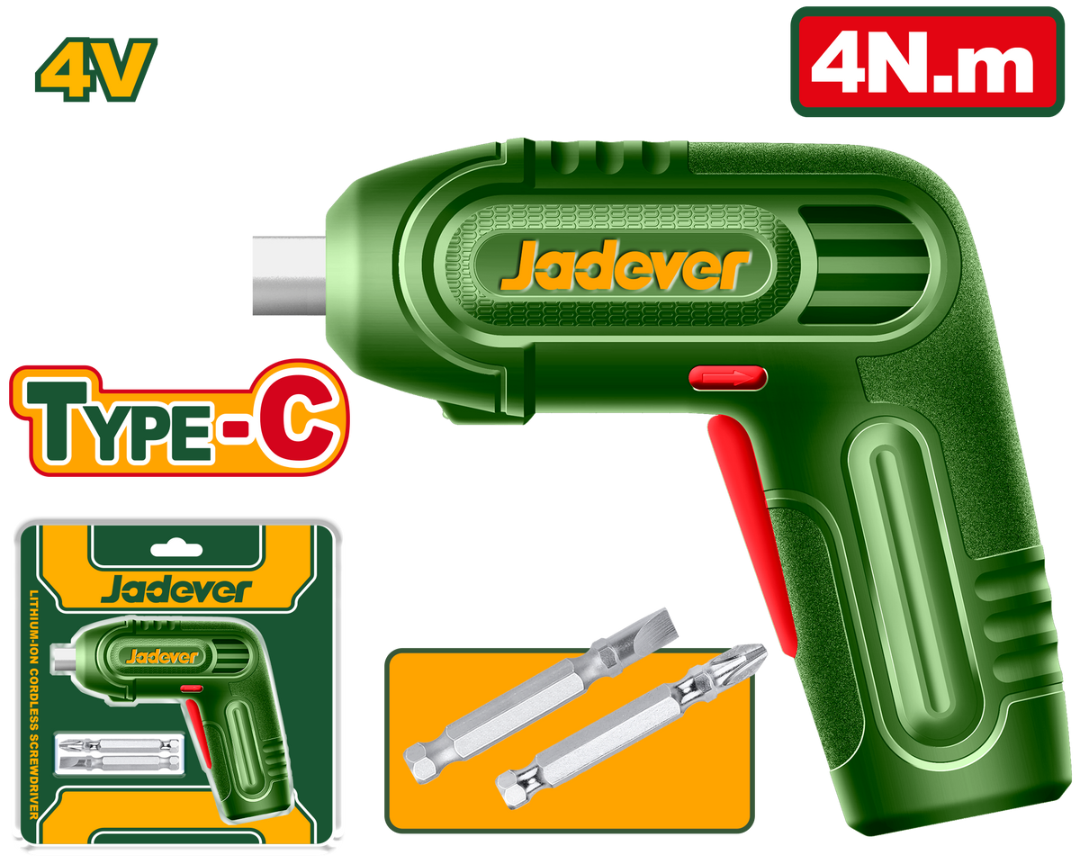 JADEVER Cordless Screwdriver 4V – Compact USB-C Rechargeable Electric Screwdriver (JDCV4628)