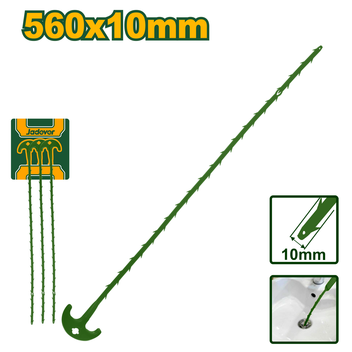 JADEVER Drain Snake Hair Clog Remover Set – 3pcs | 560mm Length | PP Plastic (JDDD1156)