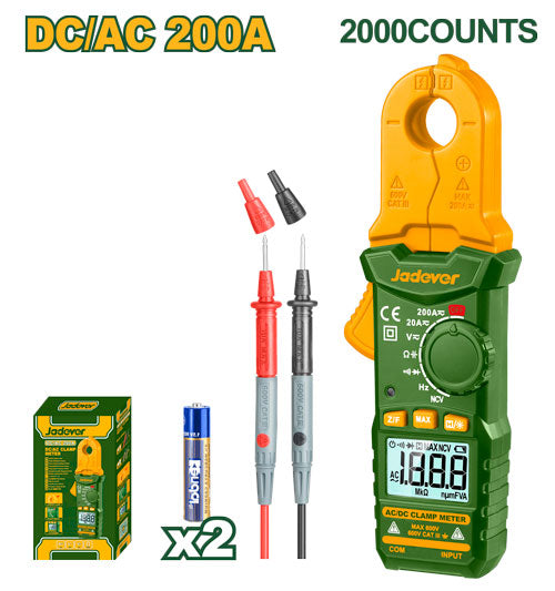 JADEVER DC/AC Clamp Meter – 200A, Capacitance, NCV, Backlight, Auto Power Off (JDDM65015)