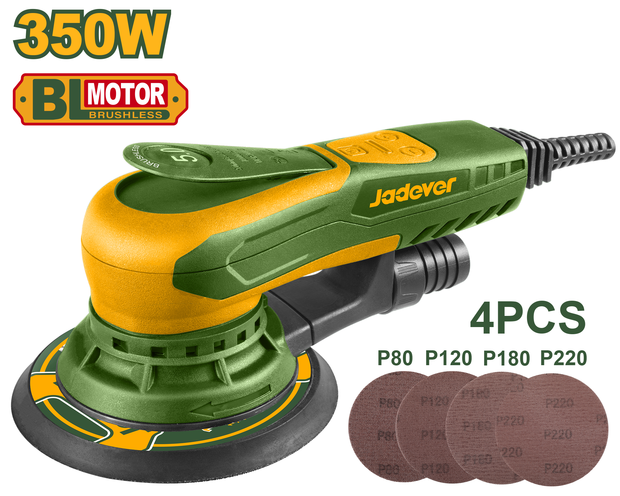 Jadever Orbital Sander 350W | 150mm Pad | Brushless & Variable Speed