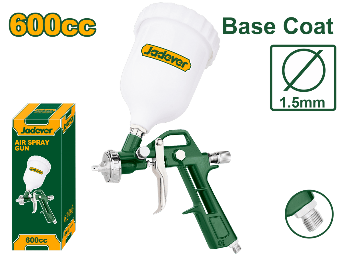 JADEVER Air Spray Gun 600cc – 1.5mm Nozzle, For Base Coat, 3–4 Bar Pressure (JDGA1504)