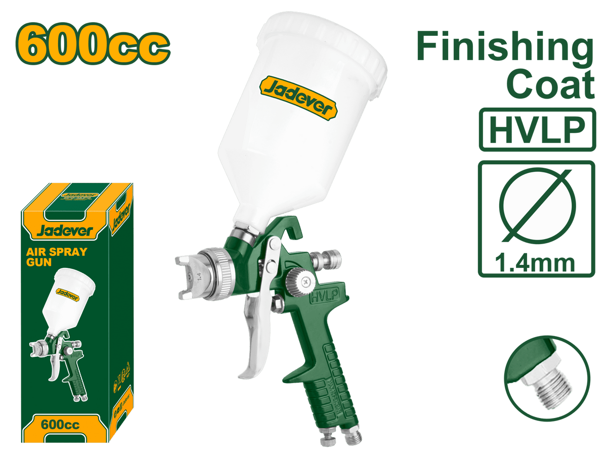 JADEVER Air Spray Gun 600cc – 1.4mm Nozzle, For Finishing Coat, 2–3.5 Bar Pressure (JDGA1506)