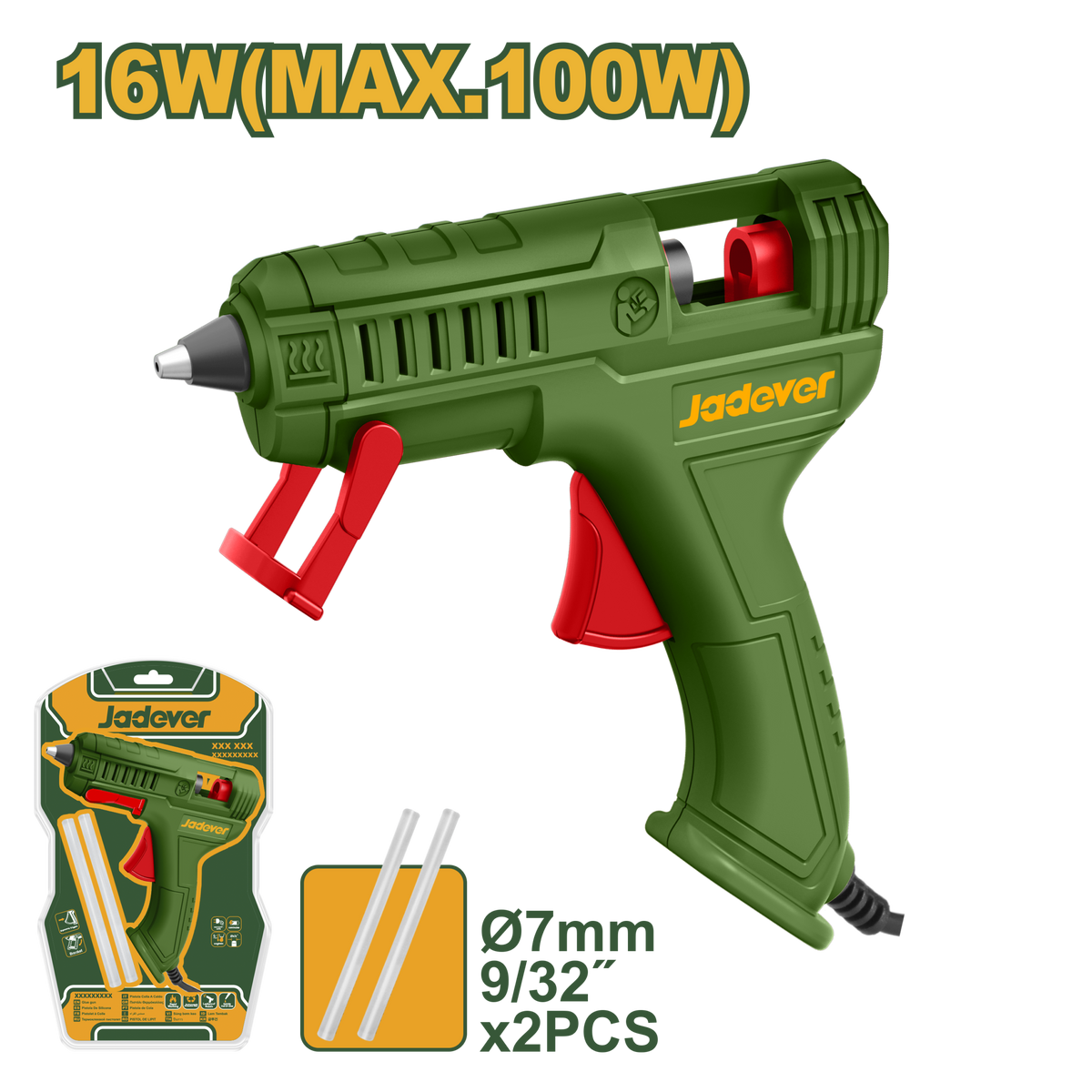 JADEVER Glue Gun 16W – Hot Melt Glue Gun with Glue Sticks (JDGL1407)