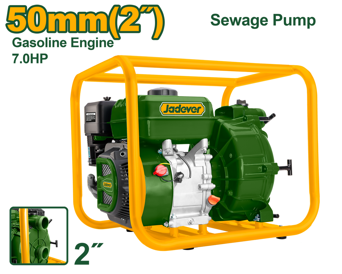 JADEVER Gasoline Sewage Pump 7.0HP – 2" Port – 500L/min (JDGW2A21)