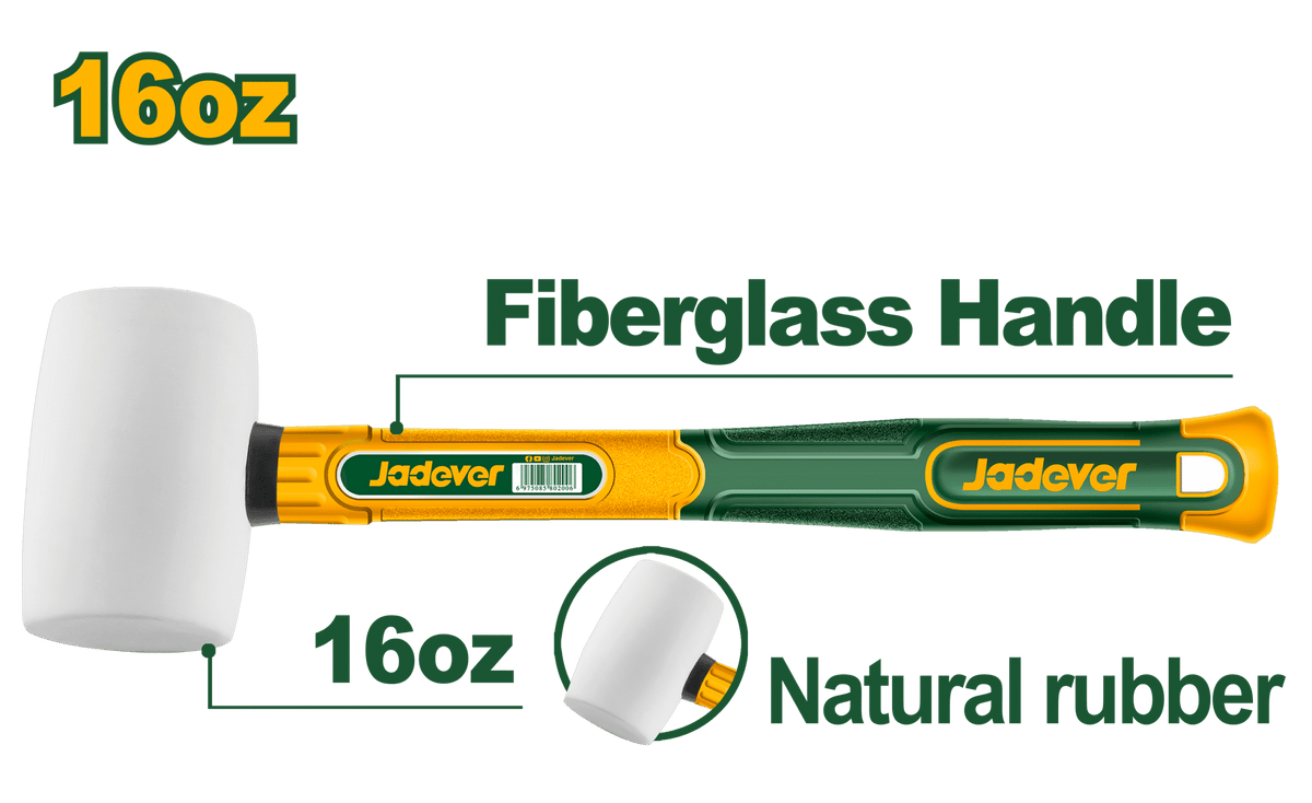 JADEVER Rubber Hammer 450g | 16oz – Soft Head, Fiberglass Handle (JDHM7304)