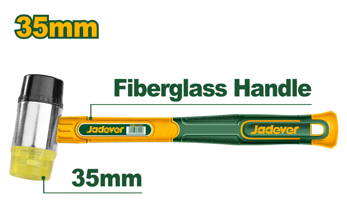 JADEVER Rubber and Plastic Hammer – 35mm Soft Face with Fiberglass Handle (JDHM7305)