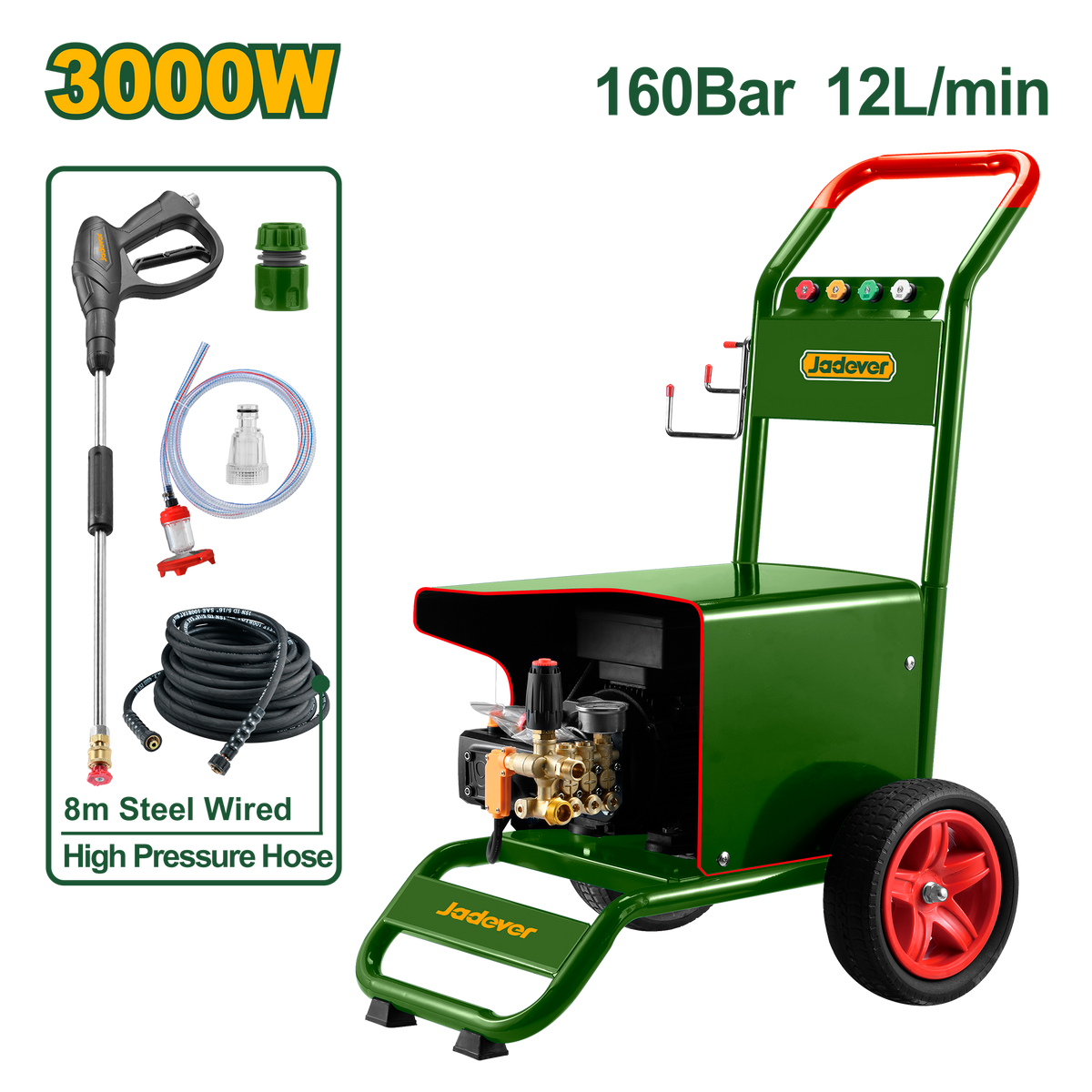 JADEVER High Pressure Washer for Commercial Use – 3000W, 160 Bar, 12 L/min, Induction Motor (JDHP5A31)