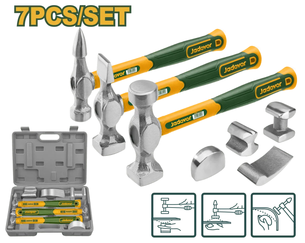 Jadever 7-Piece Body & Fender Hammer and Dolly Set | Auto Repair Kit