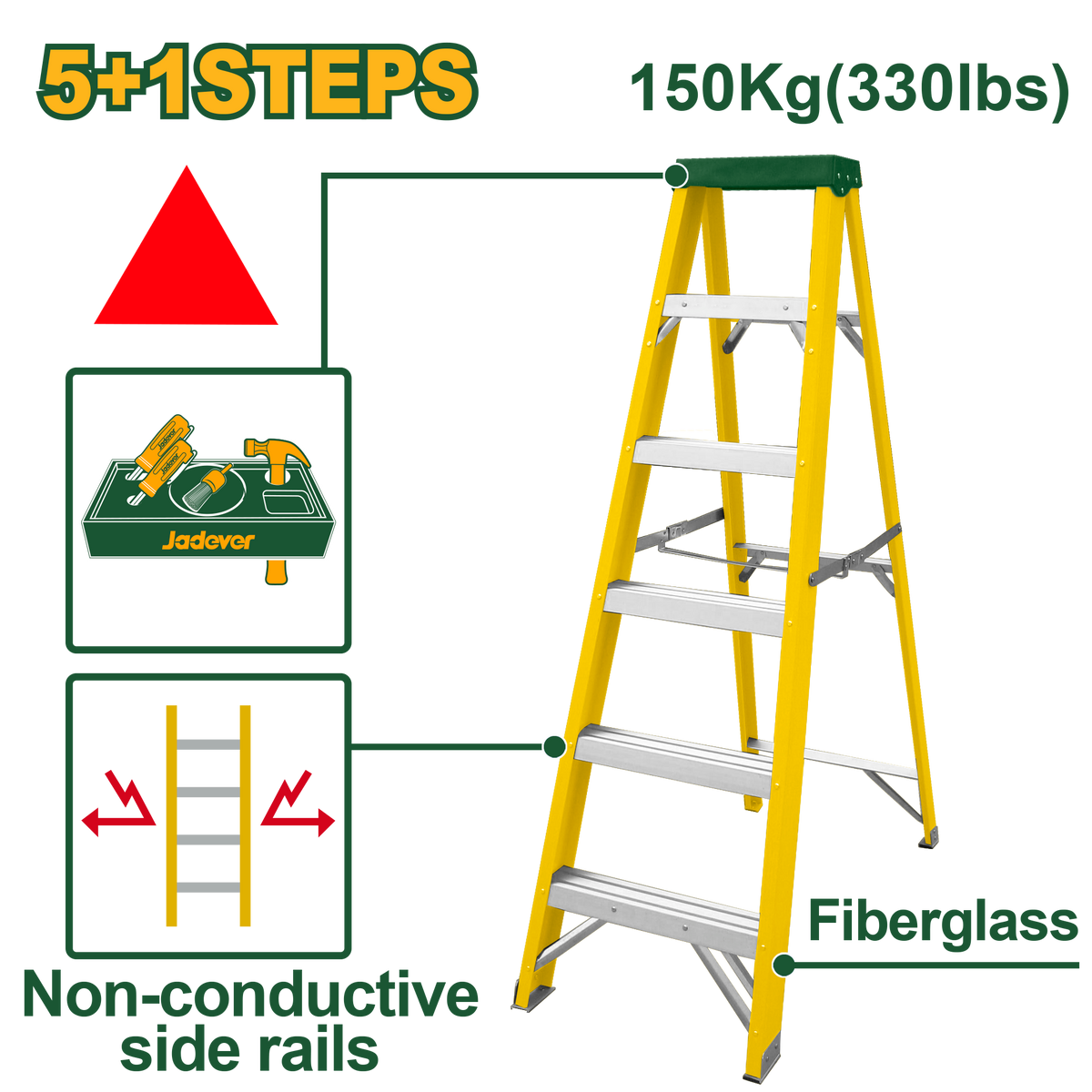 JADEVER Single-Side Fiberglass Ladder 5+1 Steps | 150kg (JDLD0906)