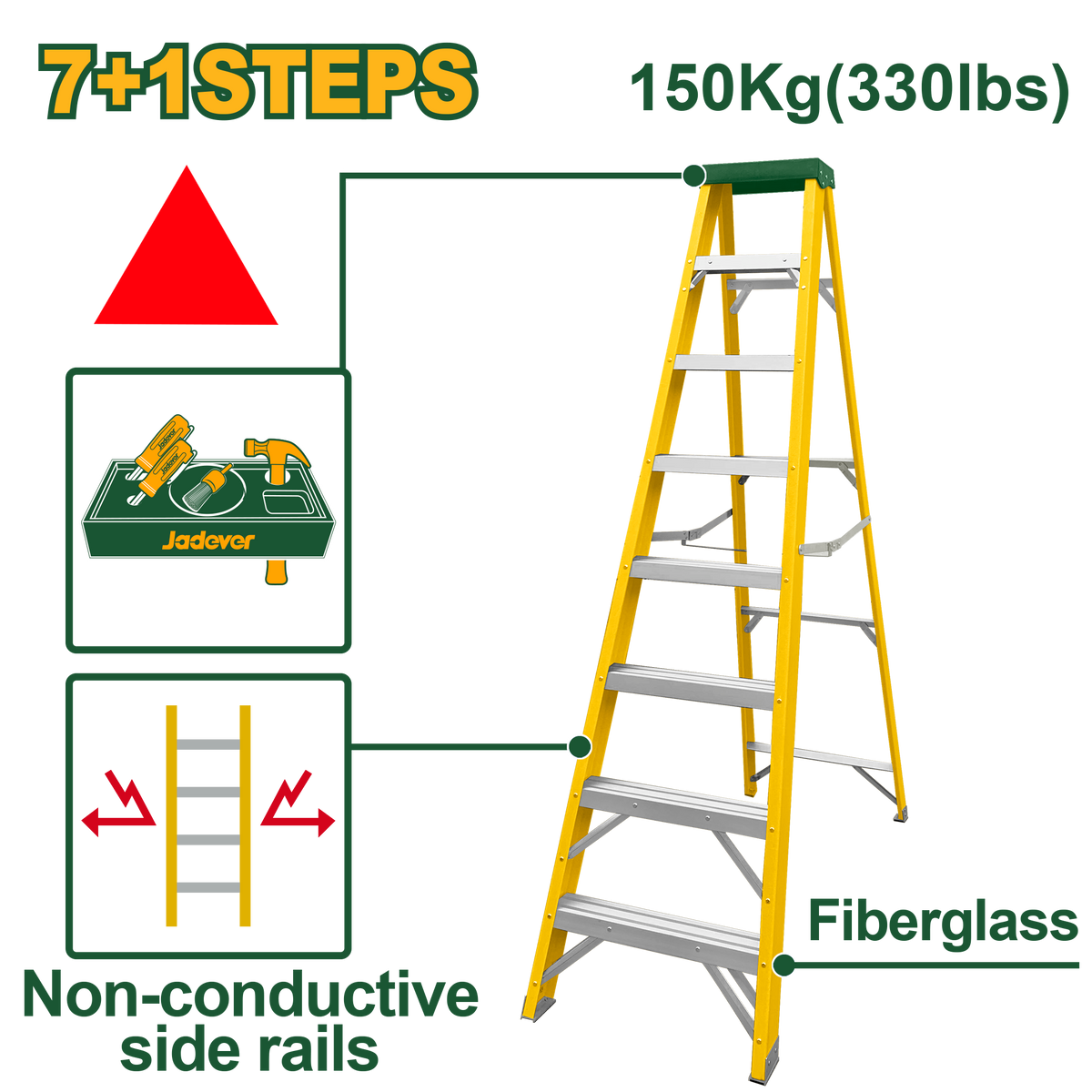 JADEVER Single-Side Fiberglass Ladder 7+1 Steps | 150kg (JDLD0908)