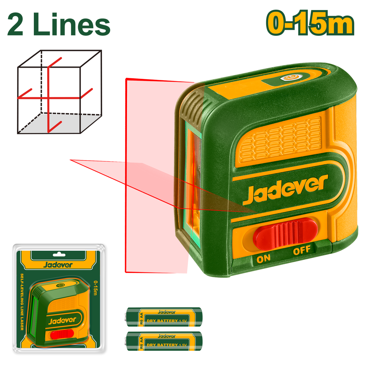 JADEVER Self-Leveling Line Laser – Red Cross Laser, ±2mm Accuracy, 15m Range (JDLE1M03)