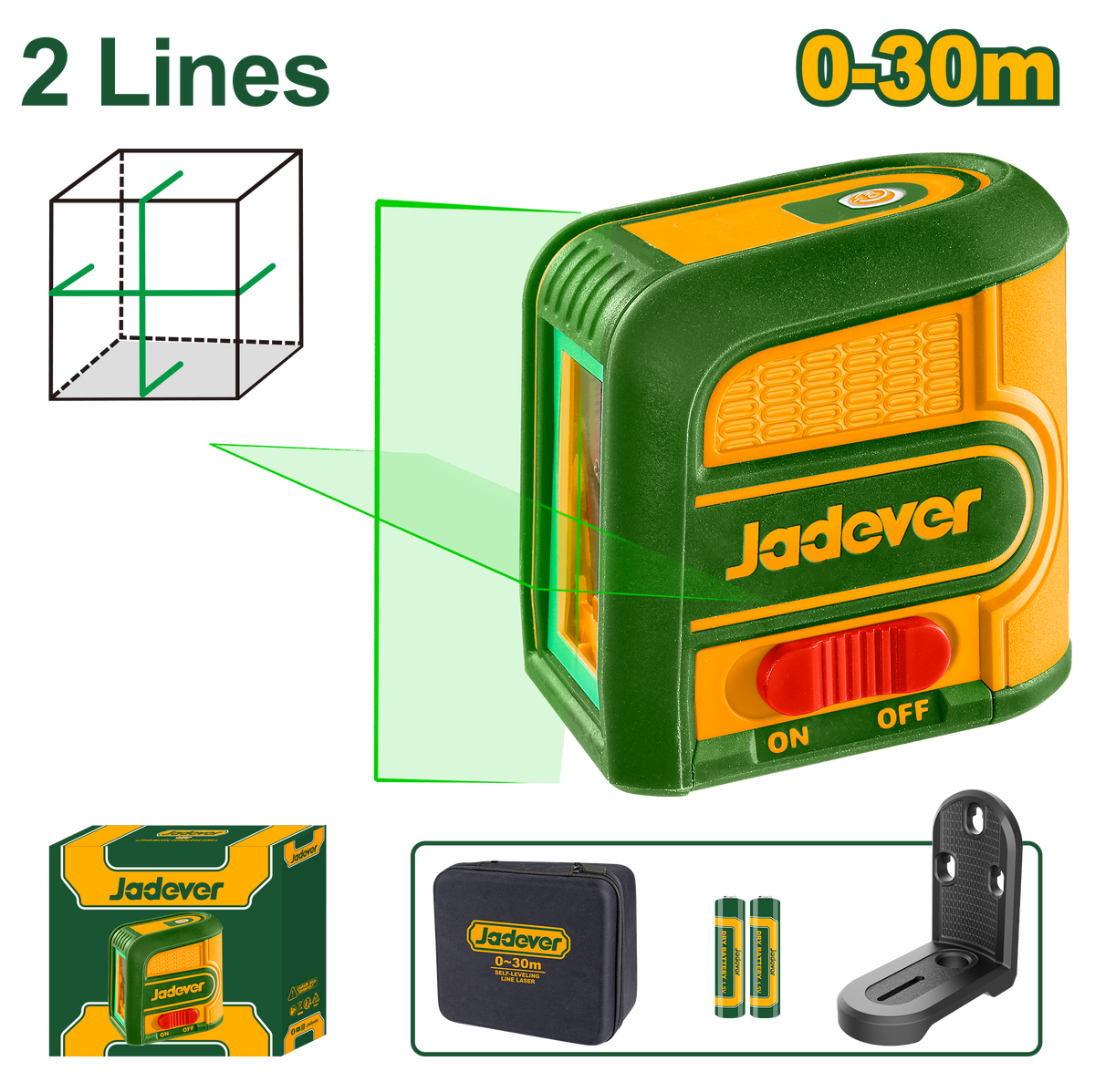 JADEVER Self-Leveling Line Laser – Green, 30m Range, Cross Line with Magnetic Bracket (JDLE2M03)