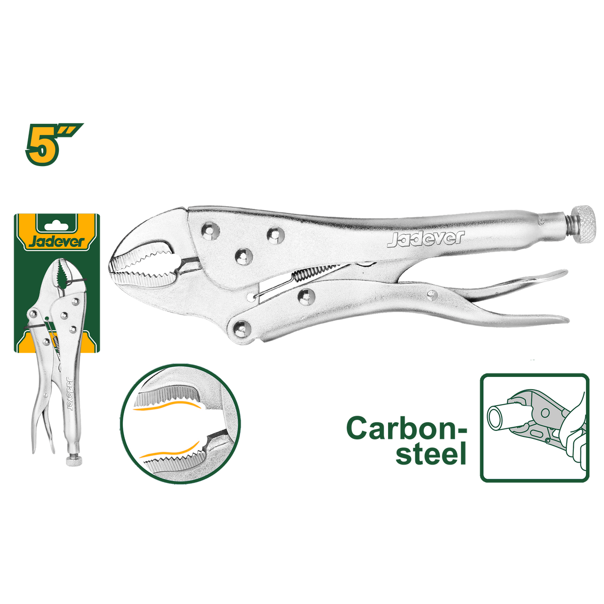 JADEVER Curved Jaw Locking Plier 5" – Carbon Steel, 0–25mm Opening (JDLP1105)