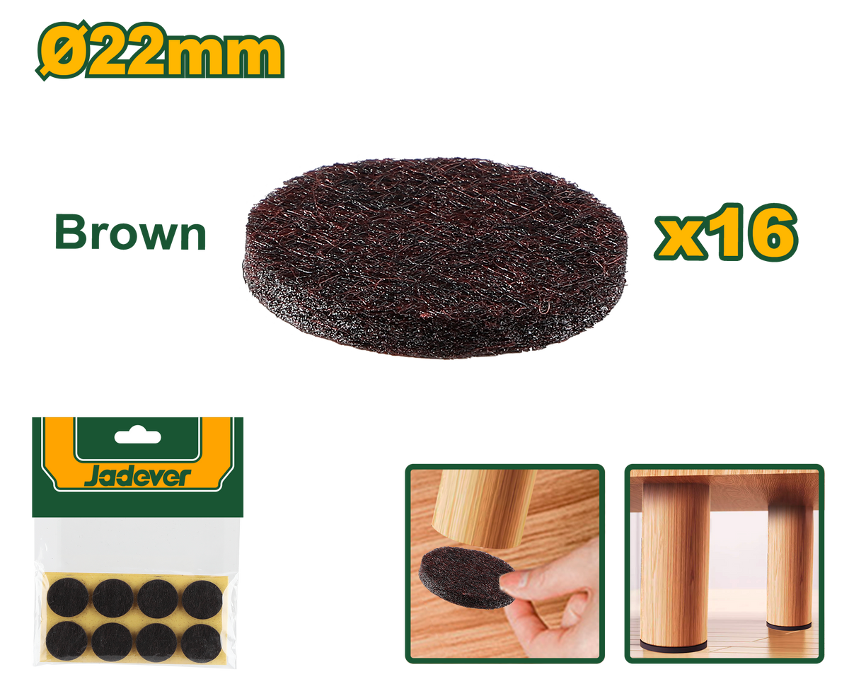 JADEVER 16pcs Brown Self-Adhesive Pads – Ø22mm, 3mm Thick (JDPAS1113)