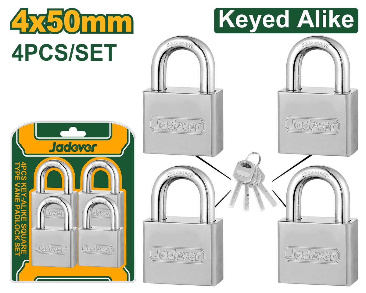 JADEVER 4Pcs Key-Alike Square Type Vane Padlock Set 50mm (JDPDS454)
