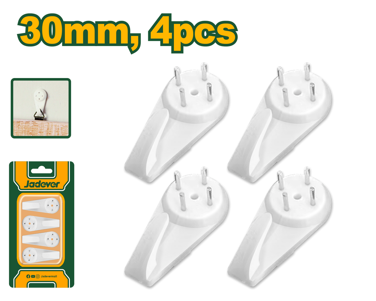 JADEVER Hardwall Picture Hangers – 30mm, 4 Pcs, Heavy-Duty ABS Hooks (JDPHK1K01)
