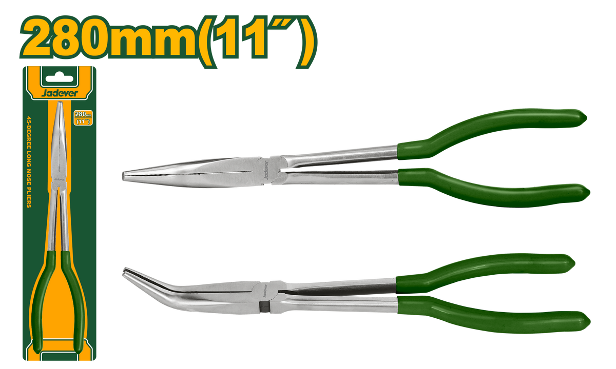 JADEVER 45-Degree Long Nose Pliers 280mm | 11" – Precision Curved Needle-Nose Tool (JDPL2E11)