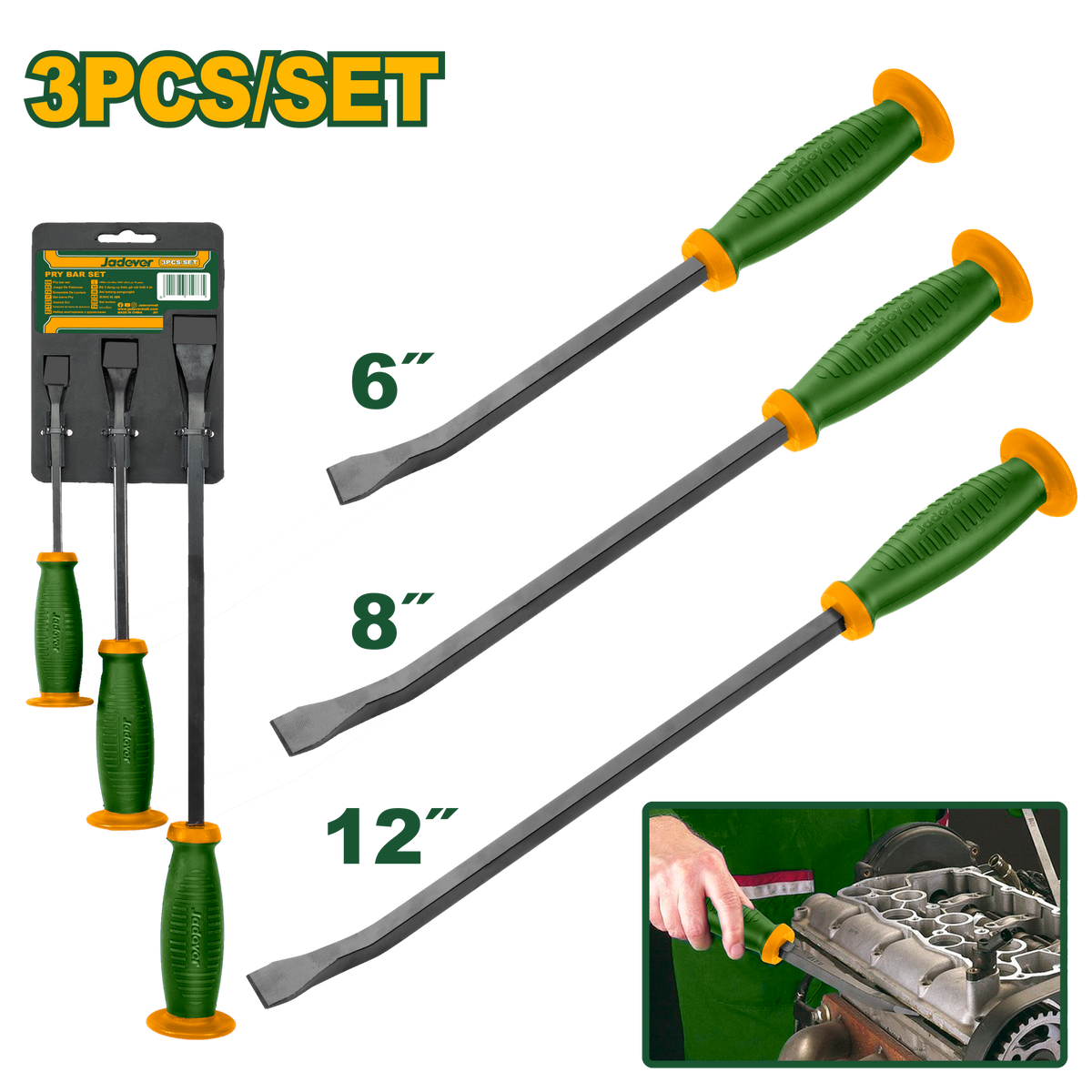 JADEVER 3 Pcs Pry Bar Set – Heavy-Duty Go-Through Pry Bars for Prying and Bending (JDQBS203)