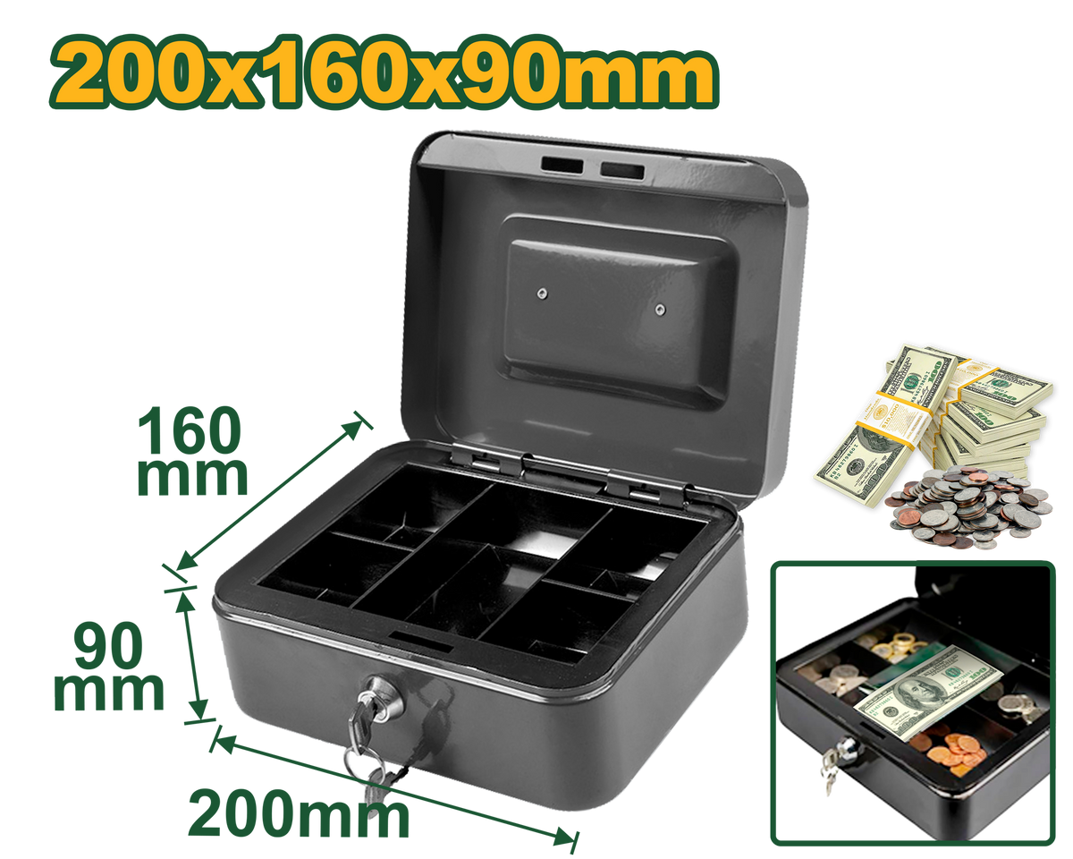 JADEVER Cash Box with 5 Compartments & Key Lock | 20x16x9cm | 2.9L Capacity (JDQQX2H03)