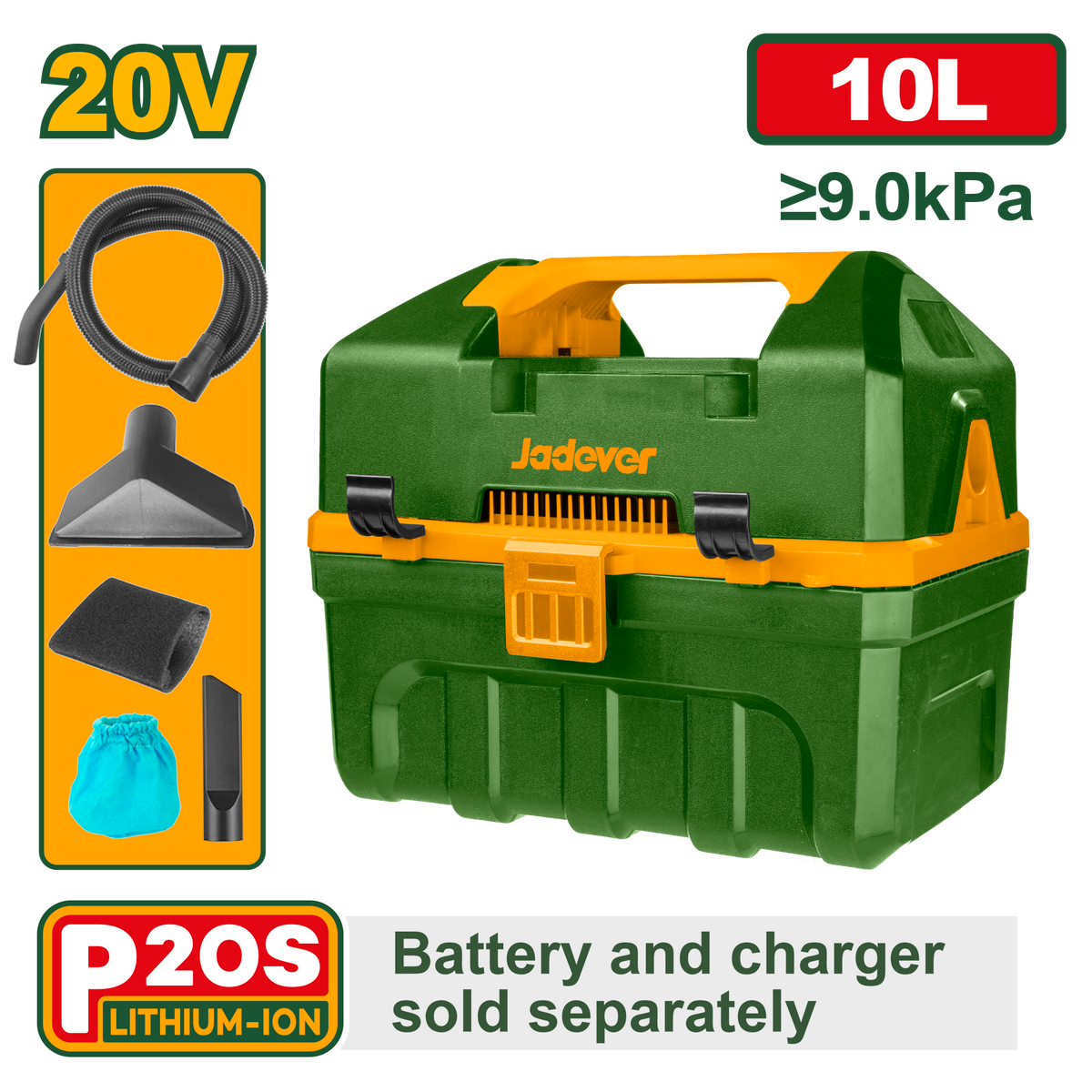 JADEVER Cordless Vacuum Cleaner 20V – 10L Tank with Blowing Function without Battery & Charger (JDQV2A10)