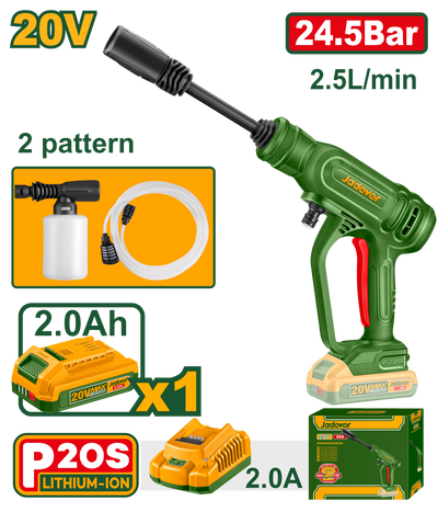 JADEVER Cordless Pressure Washer 20V - 24.5 Bar, Portable High Pressure Cleaner with Battery & Foam Bottle (JDQX01203)