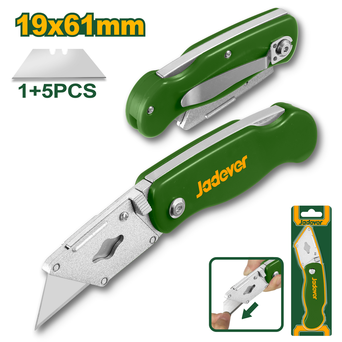 JADEVER Folding Knife – 61mm Blade – With Spare Blades (JDSK9419)