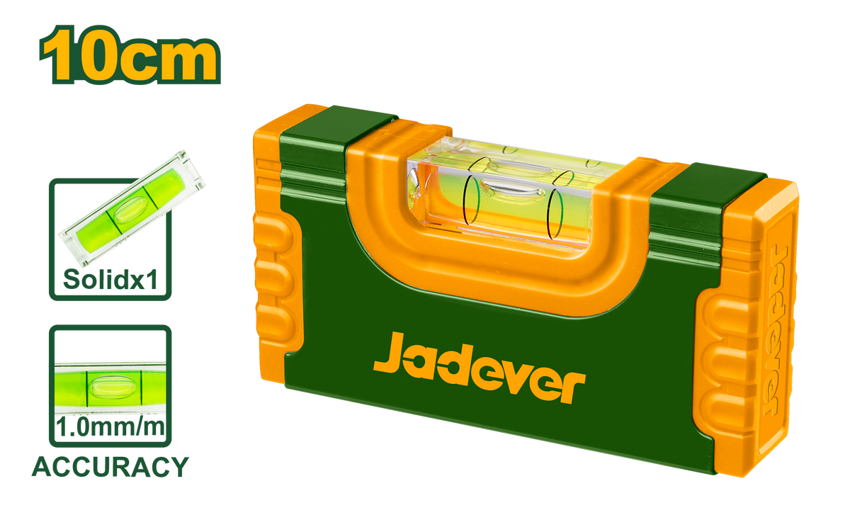 JADEVER Hand Level 10cm – Shockproof Vial, Acrylic Body, with End Caps (JDSL0G10)