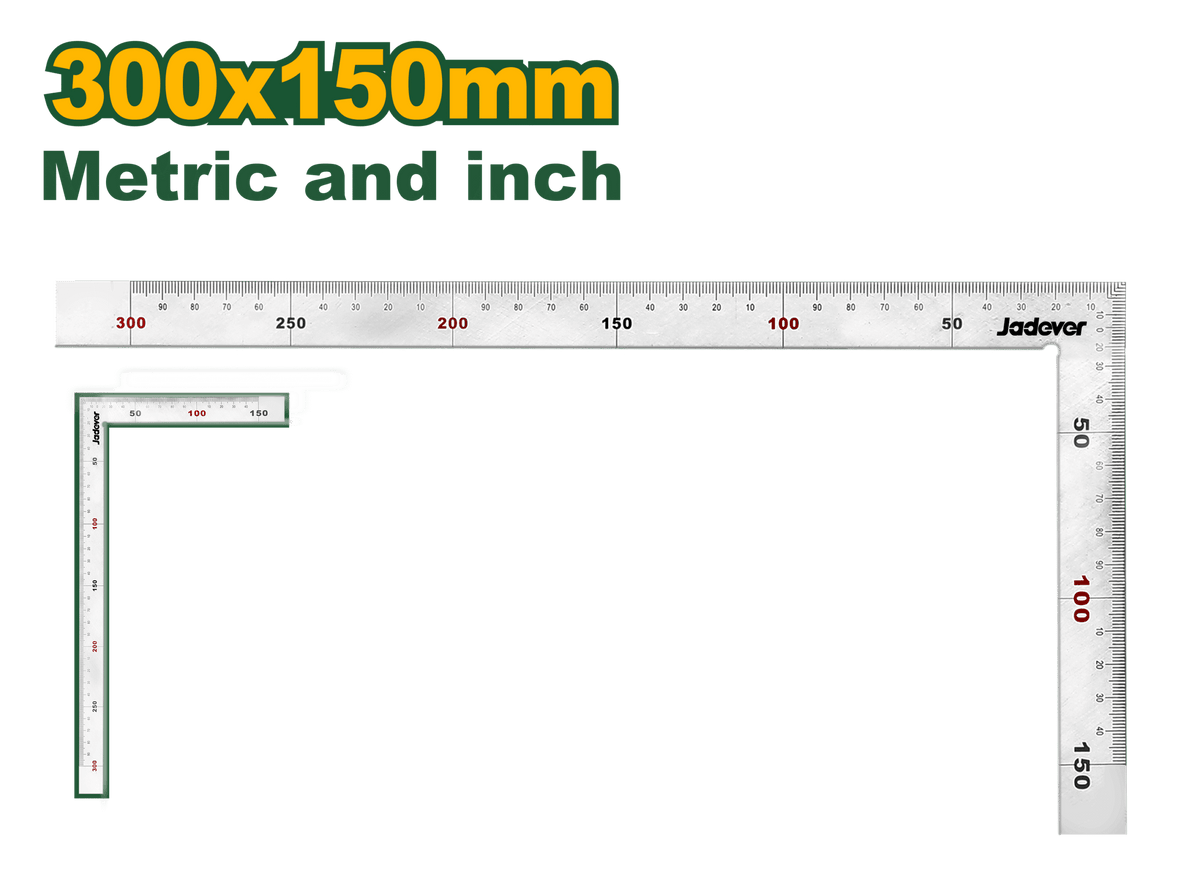 JADEVER Angle Square 300×150mm (12"×6") – Metric & Inch Scale, Precision Measuring Tool (JDSR4330)