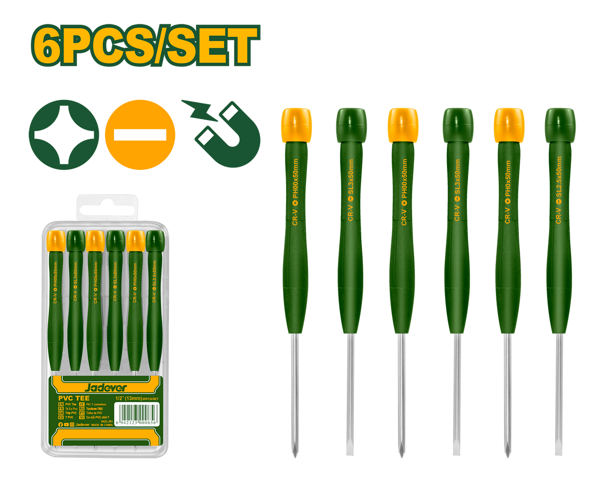JADEVER 6 Pcs Precision Screwdriver Set – CR-V Precision Screwdrivers (JDSS2B06)