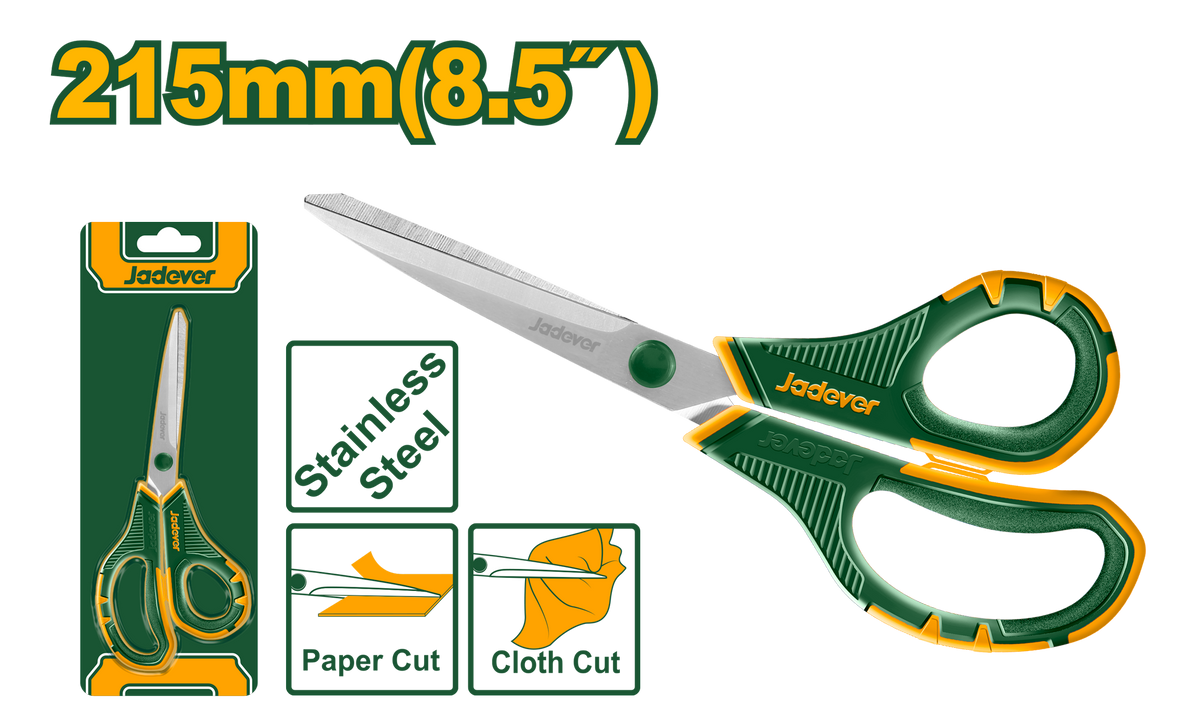 JADEVER Stainless Steel Scissors 215mm | 8.5" – Ergonomic Handle, Sandblast Finish (JDSX1601)