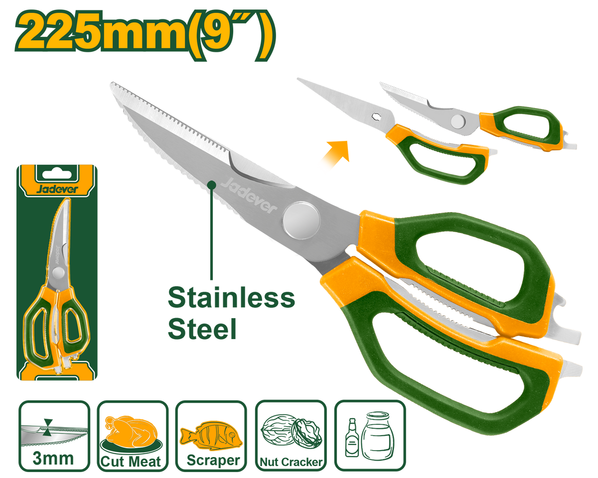 JADEVER Multi-Function Kitchen Scissors – Stainless Steel 225mm (JDSX1605)