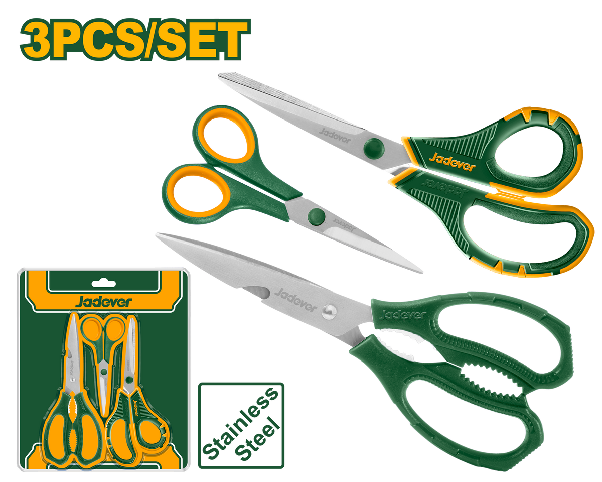 JADEVER 3PCs Scissors Set Multi-Purpose & Kitchen Use - 215mm, 210mm, 140mm (JDSX4603)