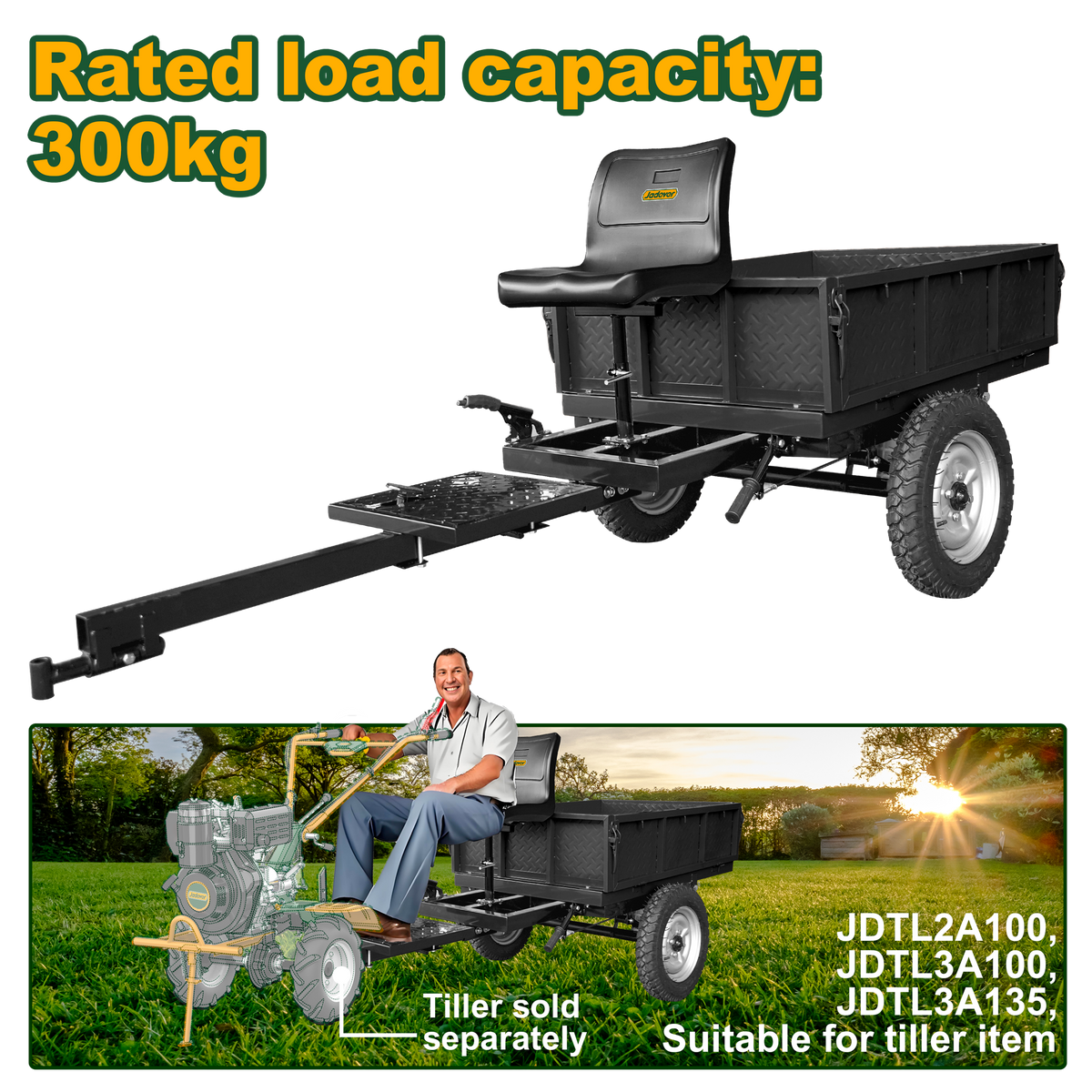 JADEVER Trailer – 300kg Load Capacity, Leaf Spring Suspension, Mechanical Foot & Hand Brake (JDTDR7A30)