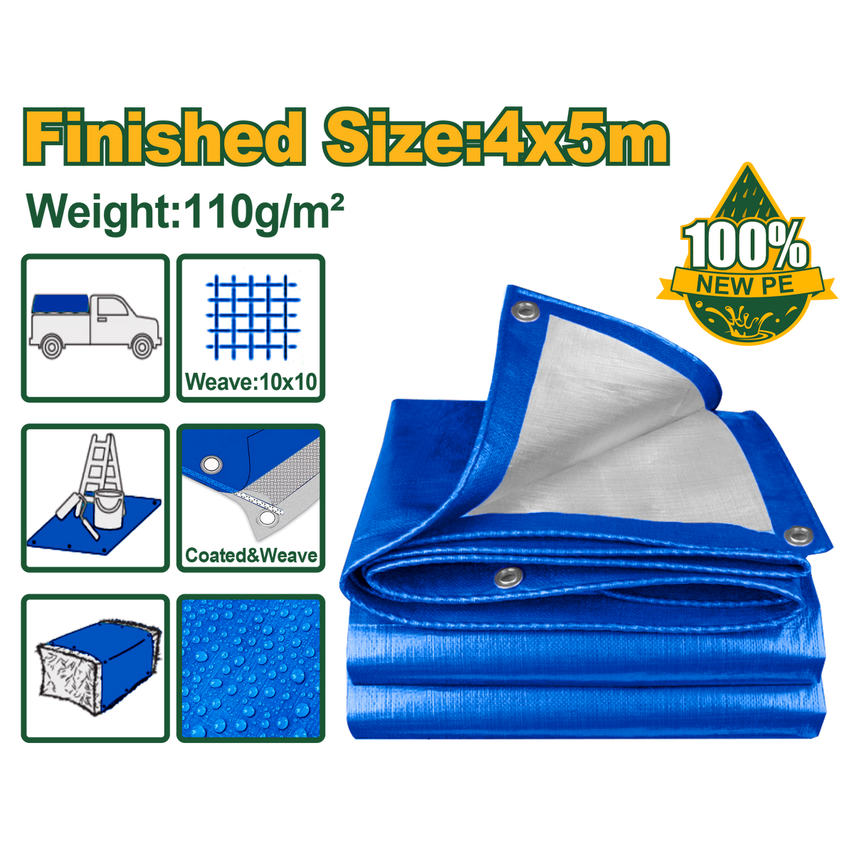 JADEVER PE Tarp Sheet 4×5m – Waterproof Heavy Duty Protective Tarp (JDTQ1145)