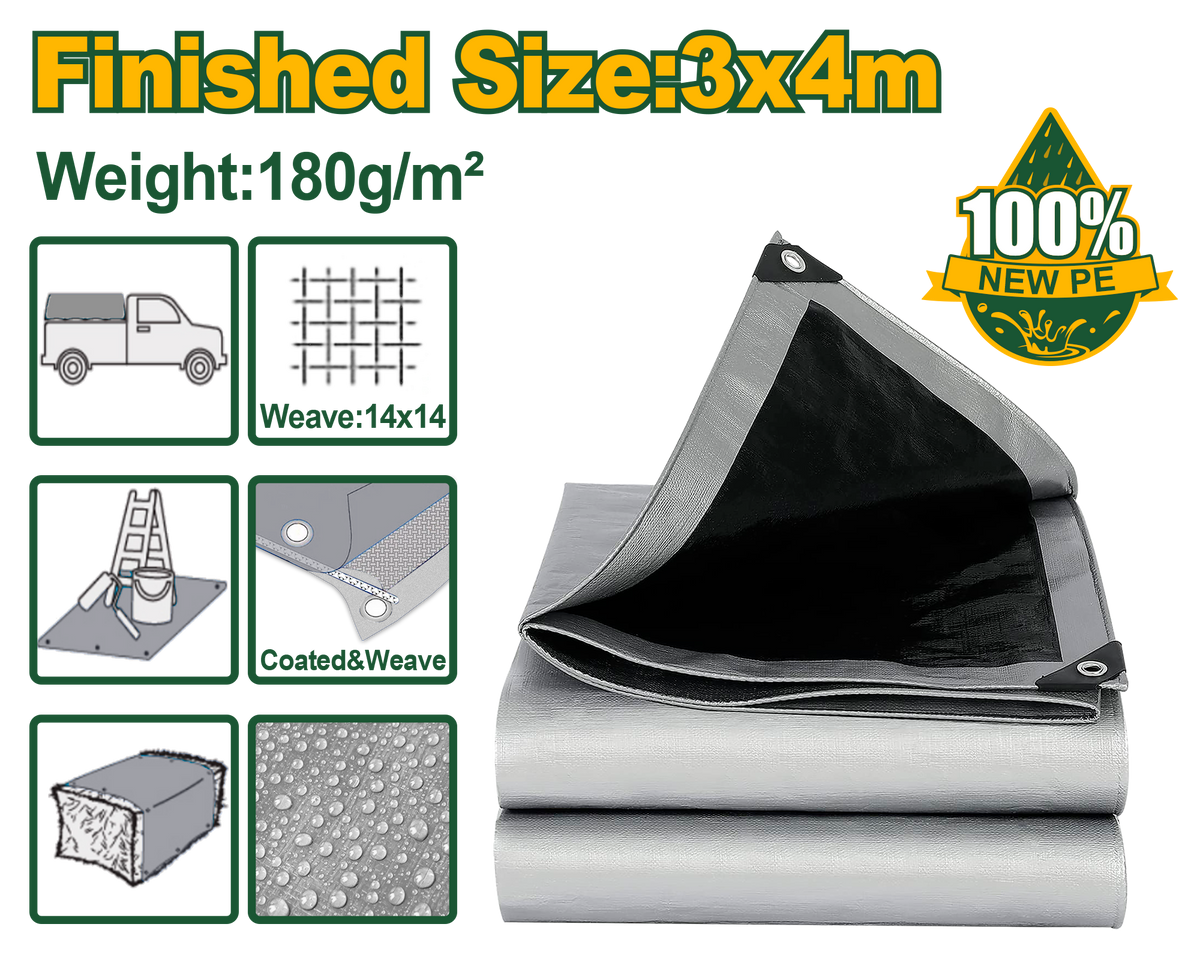 JADEVER Polyethylene Tarp 3×4m – Heavy Duty Waterproof PE Cover 180g/m² (JDTQ8034)