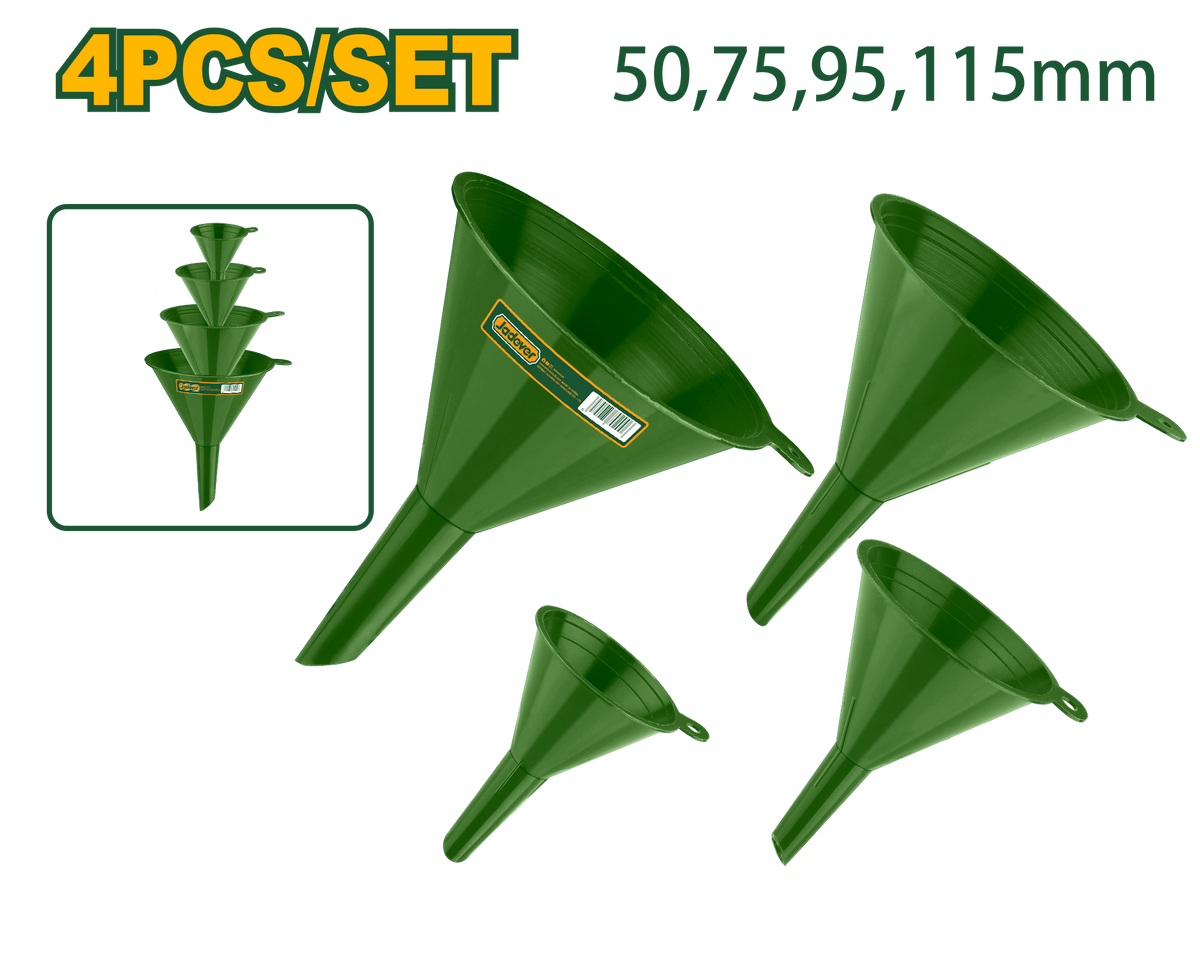 JADEVER 4PCs Plastic Funnel Set 50, 75, 95, 115mm (JDUFS2304)