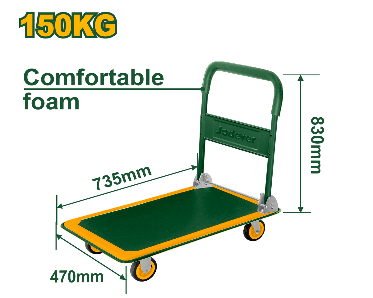 JADEVER Foldable Platform Hand Truck – 150kg Capacity, Steel Frame, 100mm Wheels (JDWB1315)