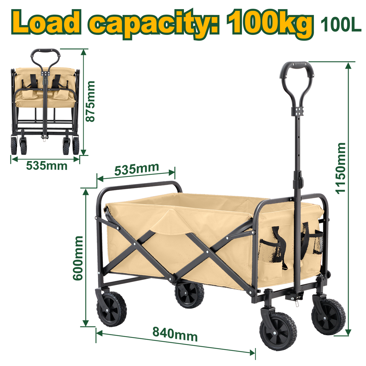 JADEVER Camping Cart – Foldable Utility Wagon, 100kg Load Capacity, Heavy-Duty Frame (JDWBH1012)