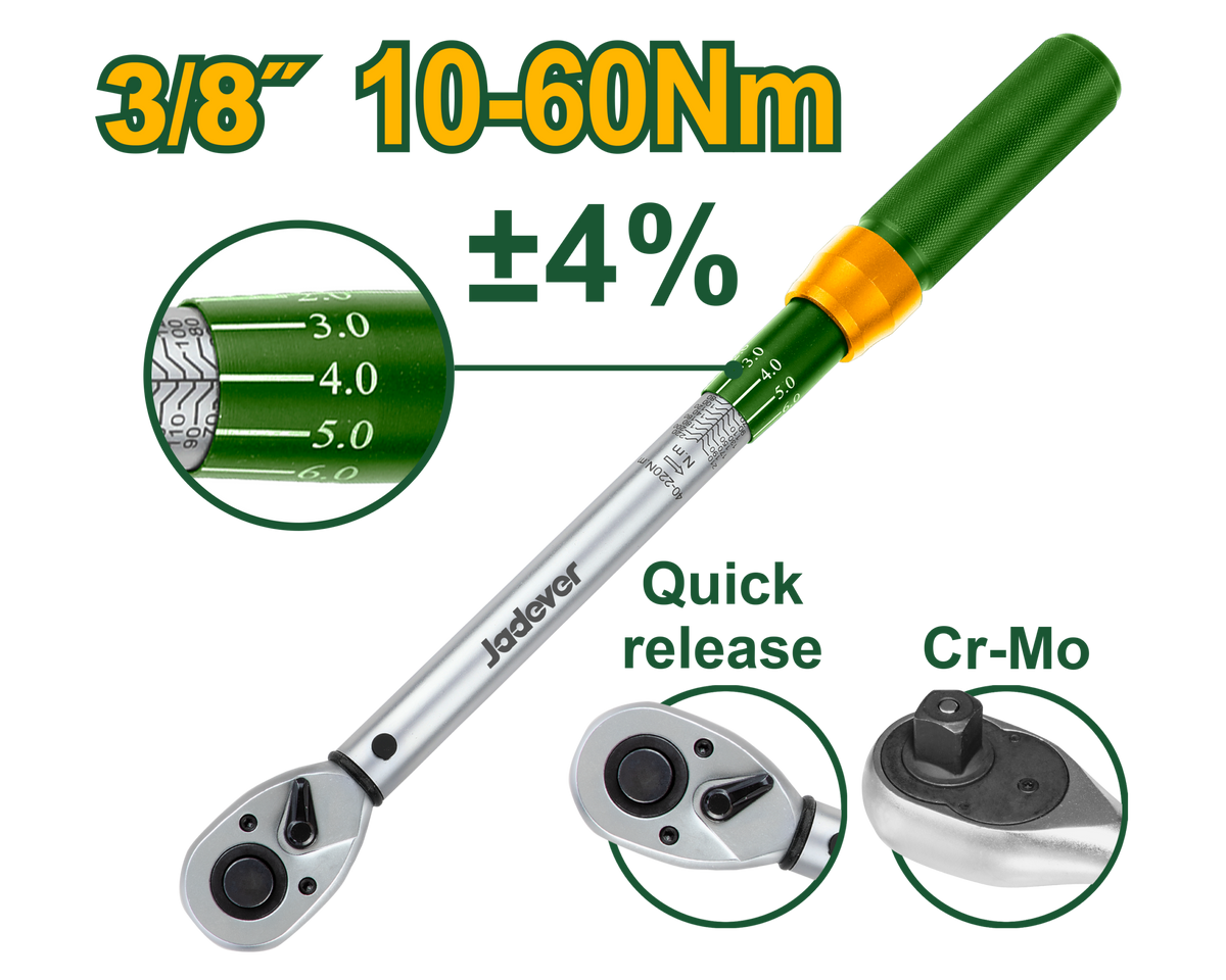 JADEVER Preset Torque Wrench 3/8" – Quick Release Torque Wrench 10-60Nm (JDWQ6D11)