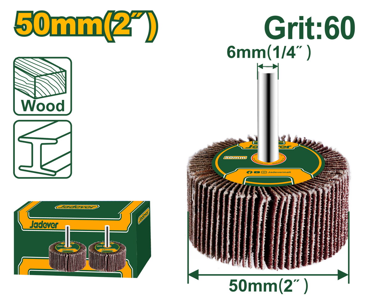 JADEVER Flap Wheel with Shaft 50 x 25 x 6mm – Grit 60# (JDYW5002)